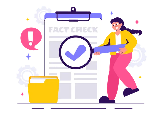 Girl checking fact report  Illustration