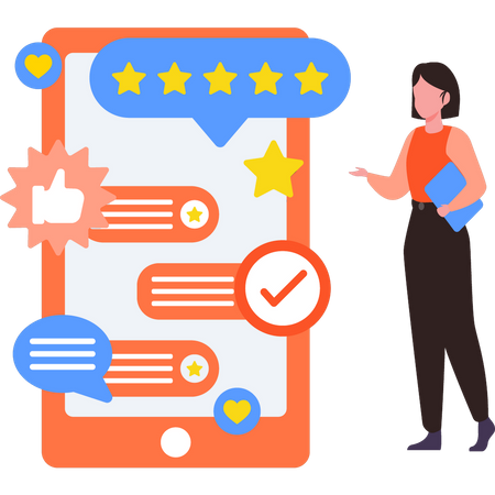 Girl checking feedback on mobile  Illustration