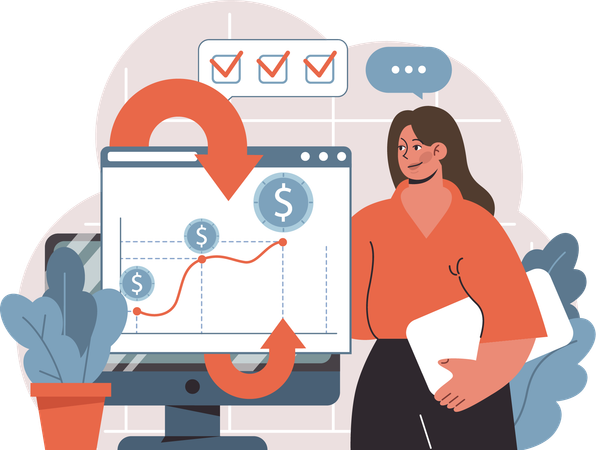 Girl checking financial Profit cycle  Illustration