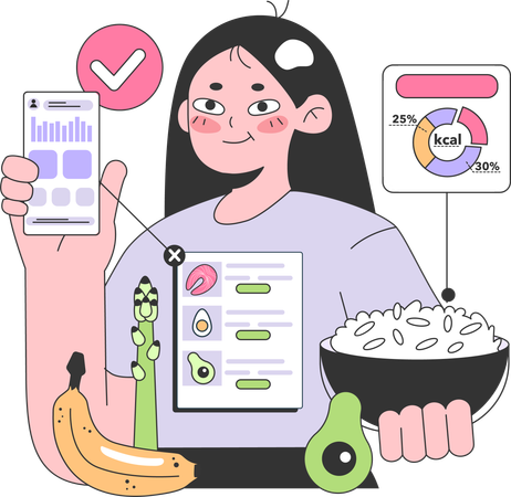 Girl Checking food calorie  Illustration