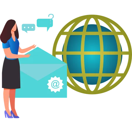 Girl checking global mail  Illustration