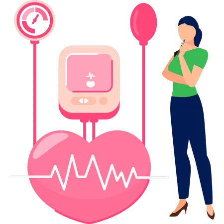 Girl checking heart beats with tonometer  Illustration