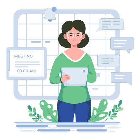 Girl checking her meeting schedule Illustration
