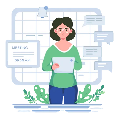 Girl checking her meeting schedule Illustration