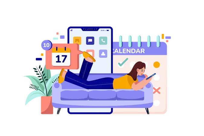 Girl checking her meeting schedule on a mobile app  Illustration