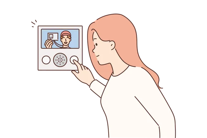 Girl checking intercom display  Illustration