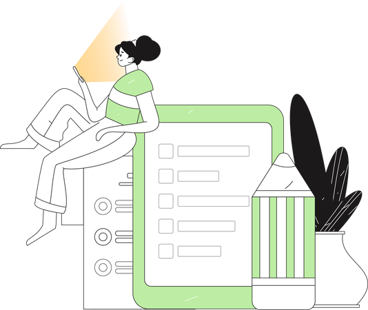 Girl checking list on mobile  Illustration