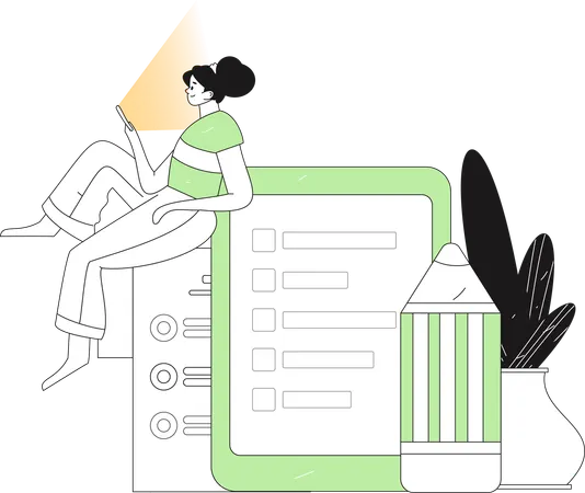 Girl checking list on mobile  Illustration