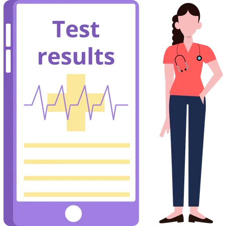 Girl checking medical test results online  Illustration