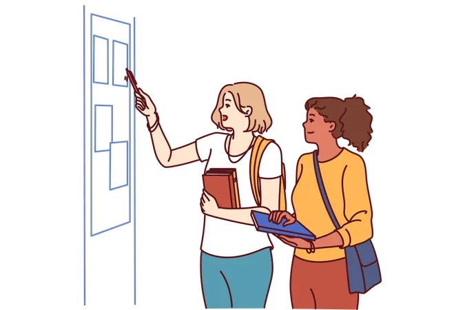 Girl checking notice board  Illustration