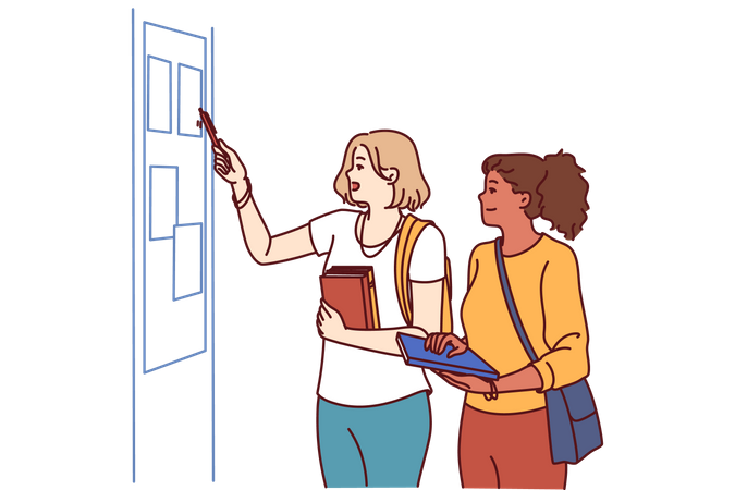 Girl checking notice board  Illustration