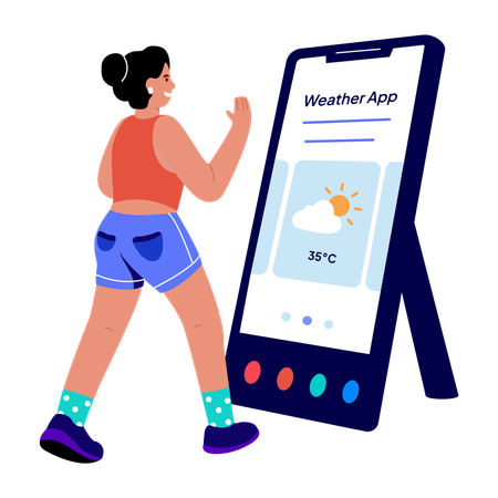 Girl checking online weather  Illustration