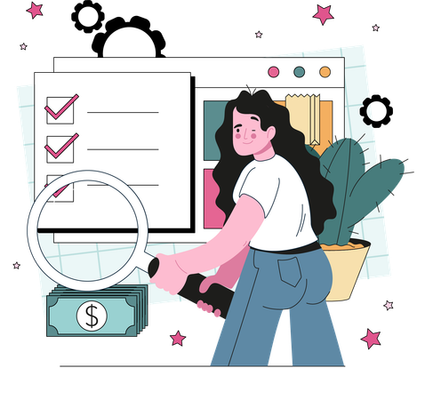 Girl checking payment schedule  Illustration