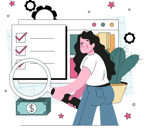 Girl checking payment schedule  Illustration