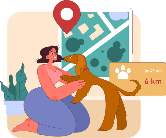 Girl checking pet location tracking  イラスト