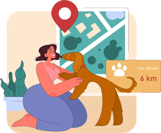 Girl checking pet location tracking  イラスト