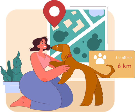 Girl checking pet location tracking  Illustration