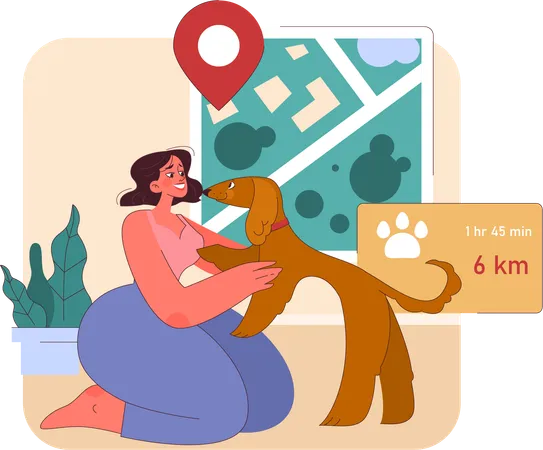 Girl checking pet location tracking  Illustration