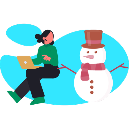 Girl checking snowman  Illustration