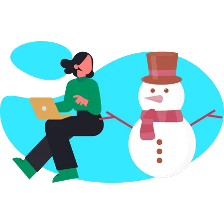 Girl checking snowman  Illustration