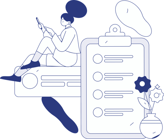 Girl checking staff record  Illustration