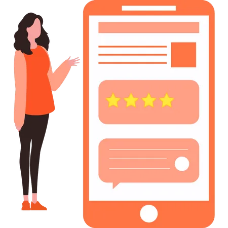 Girl checking star rating on mobile  Illustration