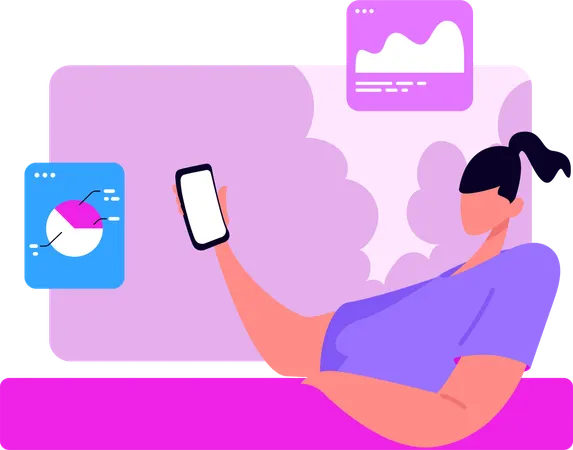 Girl Checking Update On Social Media  Illustration