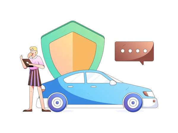 Girl checking Vehicle insurance  Illustration