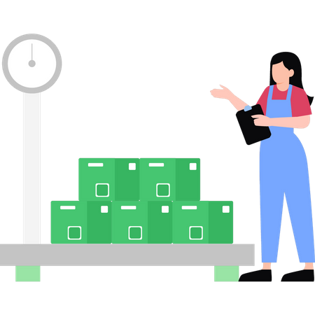 Girl Checking Weight Of Boxes  Illustration