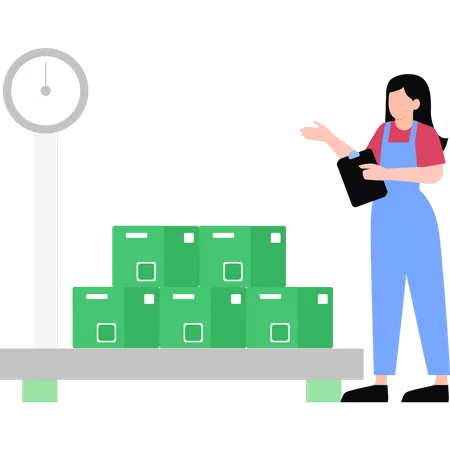 The Girl Is Checking The Weight Of The Boxes Illustration