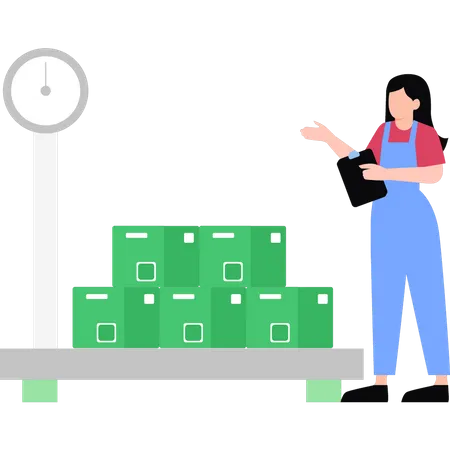 Girl Checking Weight Of Boxes  Illustration