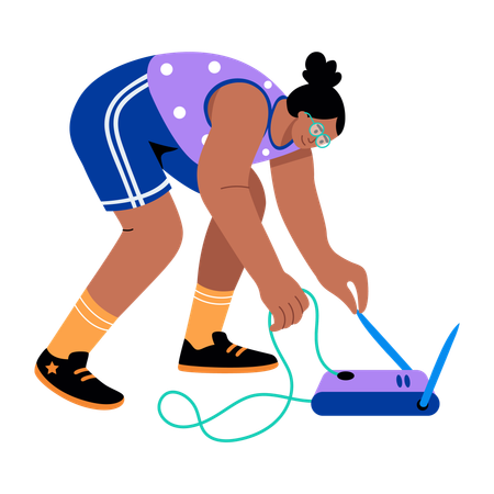 Girl checking wifi router  Illustration