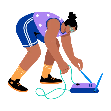 Girl checking wifi router  Illustration