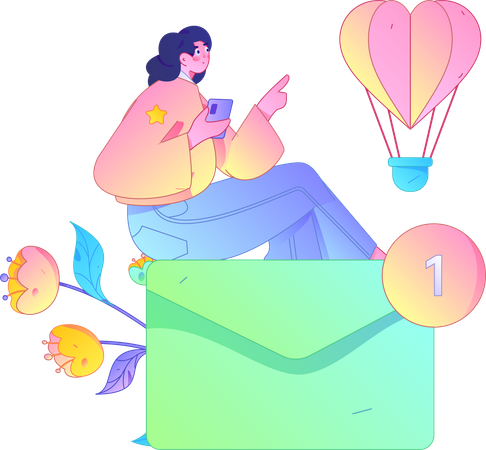 Girl checking women day mail  Illustration