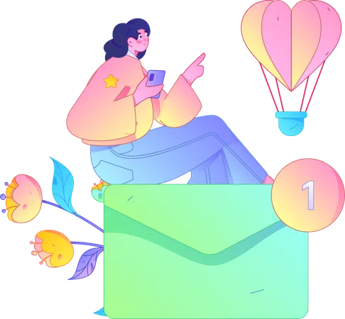 Girl checking women day mail  Illustration