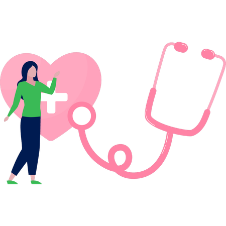 Girl checks heart with stethoscope  Illustration