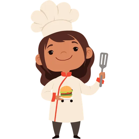 Girl chef made burger  Illustration