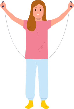 Girl child doing morning physical exercise jumping on skipping rope  Illustration