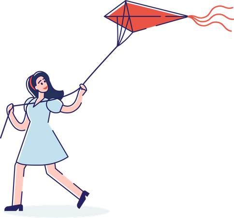 Girl child flying kite in Air  Illustration