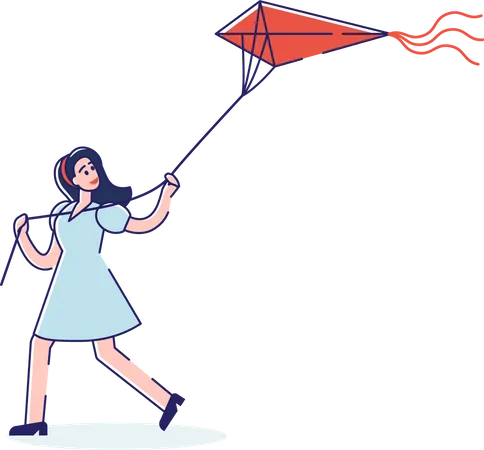 Girl child flying kite in Air  Illustration