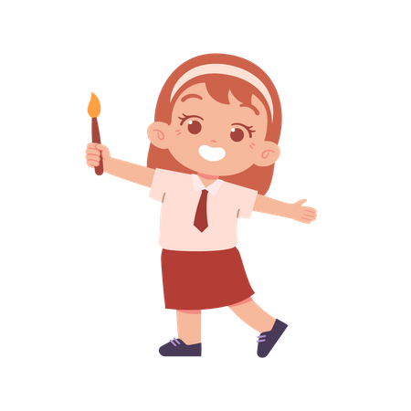 Girl Child Holding Paint Brush In Right Hand  イラスト