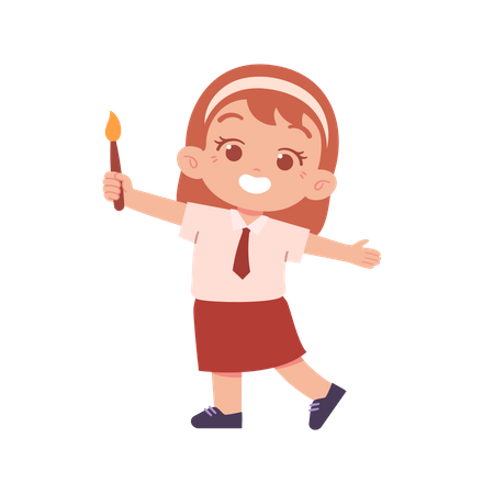 Girl Child Holding Paint Brush In Right Hand  Illustration