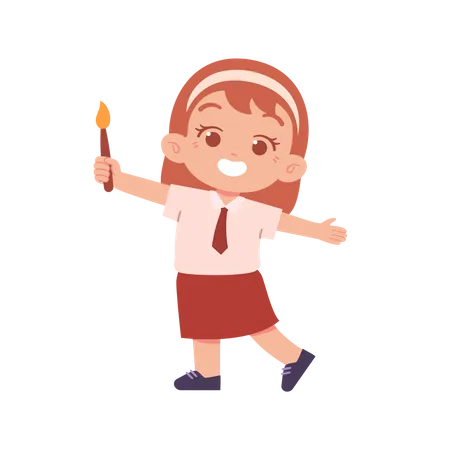 Girl Child Holding Paint Brush In Right Hand  Illustration