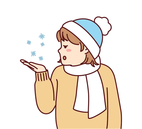 Girl child holding snowflakes  Illustration
