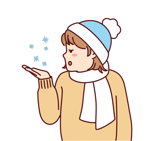 Girl child holding snowflakes  Illustration