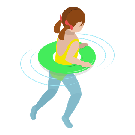 Girl child learning swimming using swimming ring  Illustration