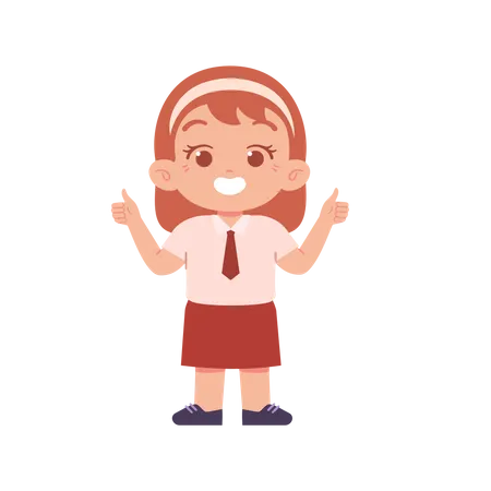 Girl Child Showing Double Thumb Up  Illustration