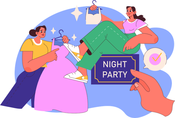 Girl choose clothes for night party  Illustration