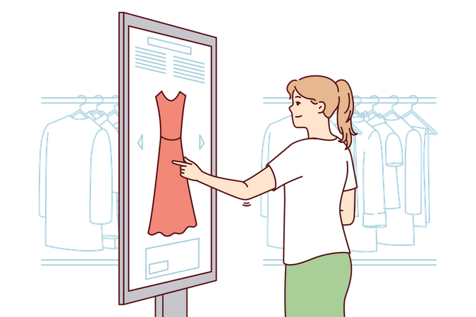 Girl choose dress online  Illustration