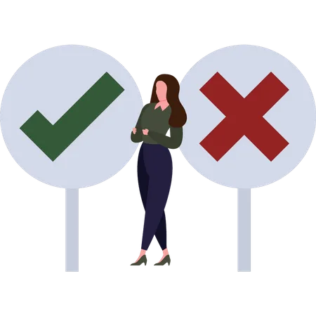 Girl choosing about yes or no  Illustration